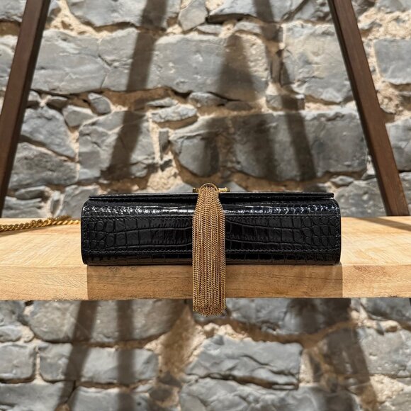 Saint Laurent Black Croc Embossed Small Kate Tassel Chain Bag - Picture 3 of 16